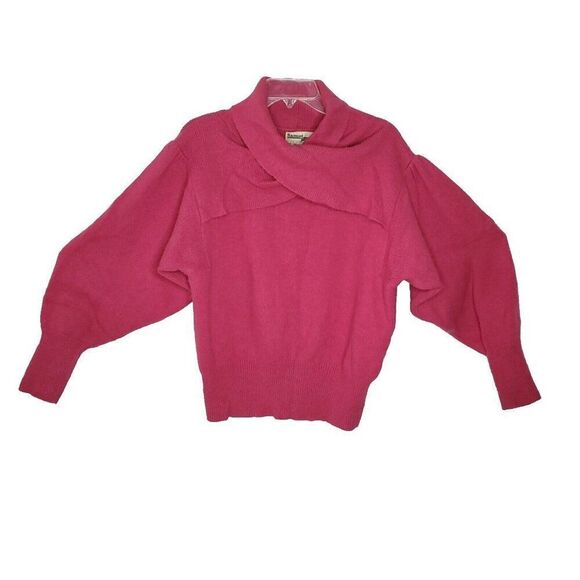 Vintage Criss Cross Cowl Neck Sweater L Pink Balloon Sleeves Barbiecore - Picture 1 of 7
